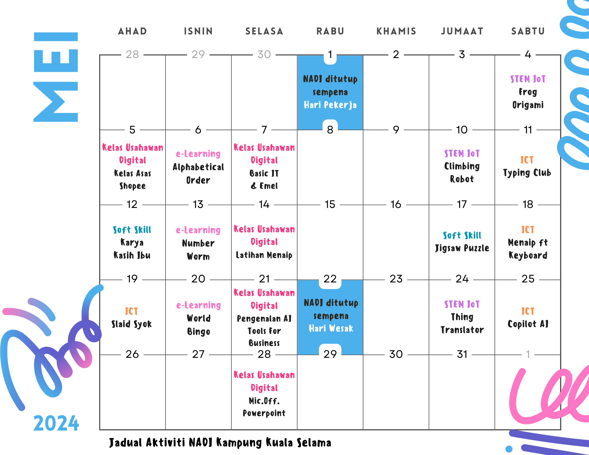 Jadual Aktiviti NADI Kg Kuala Selama Mei 5 2024