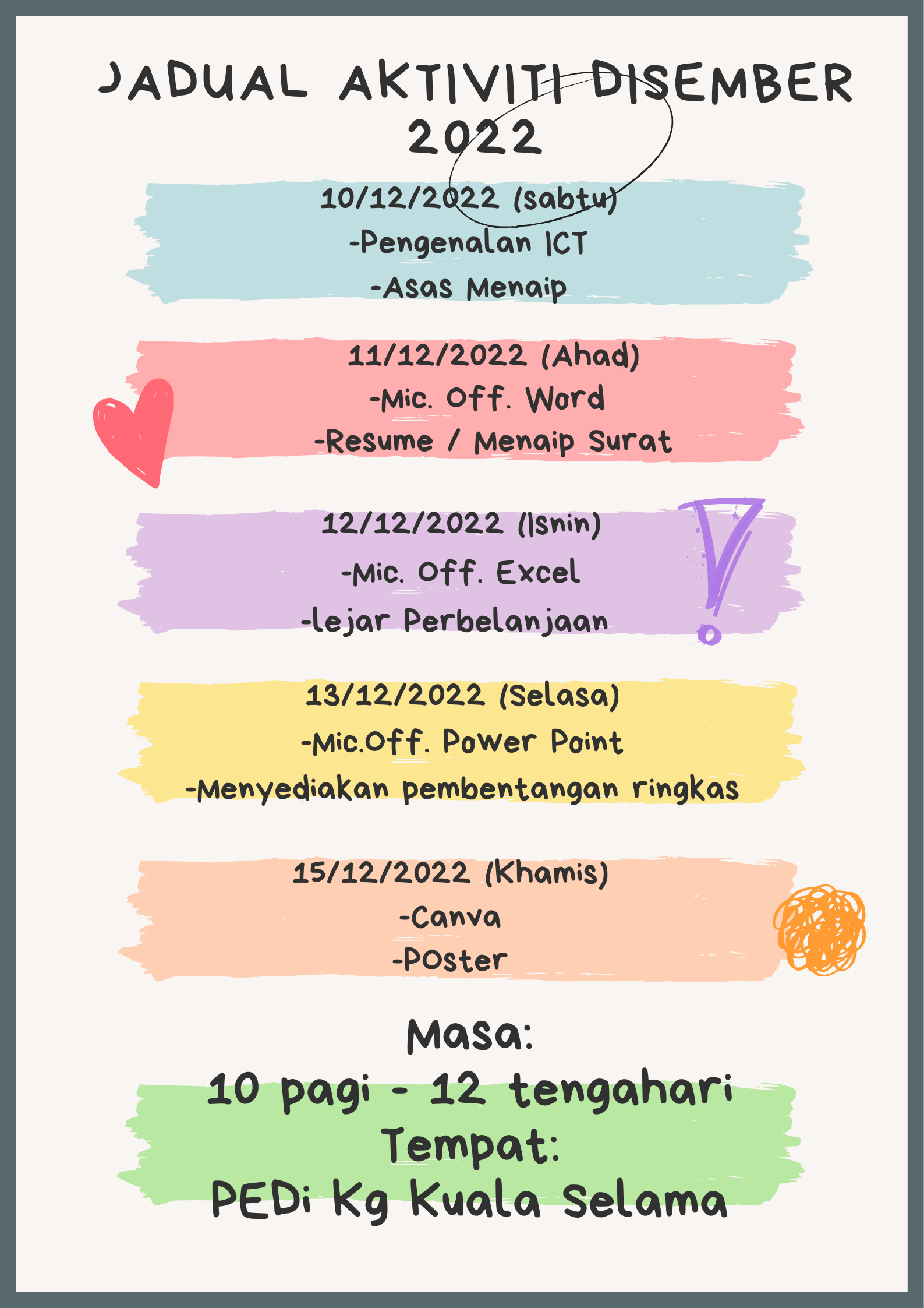 jadual aktiviti disember