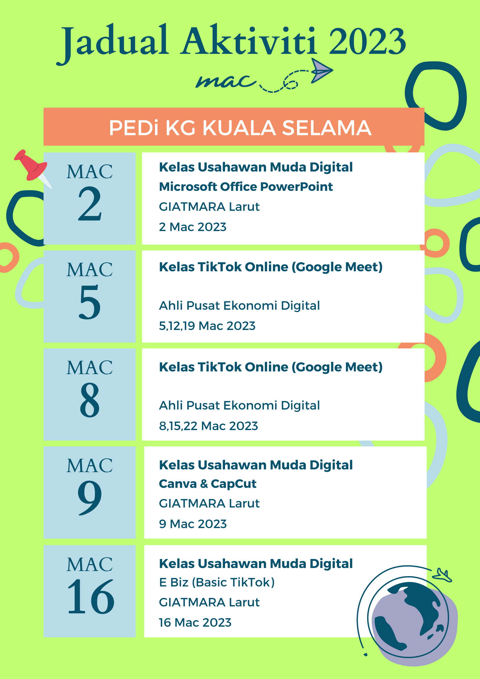 Jadual Aktiviti 2023 PEDi KG KUALA SELAMA Mac