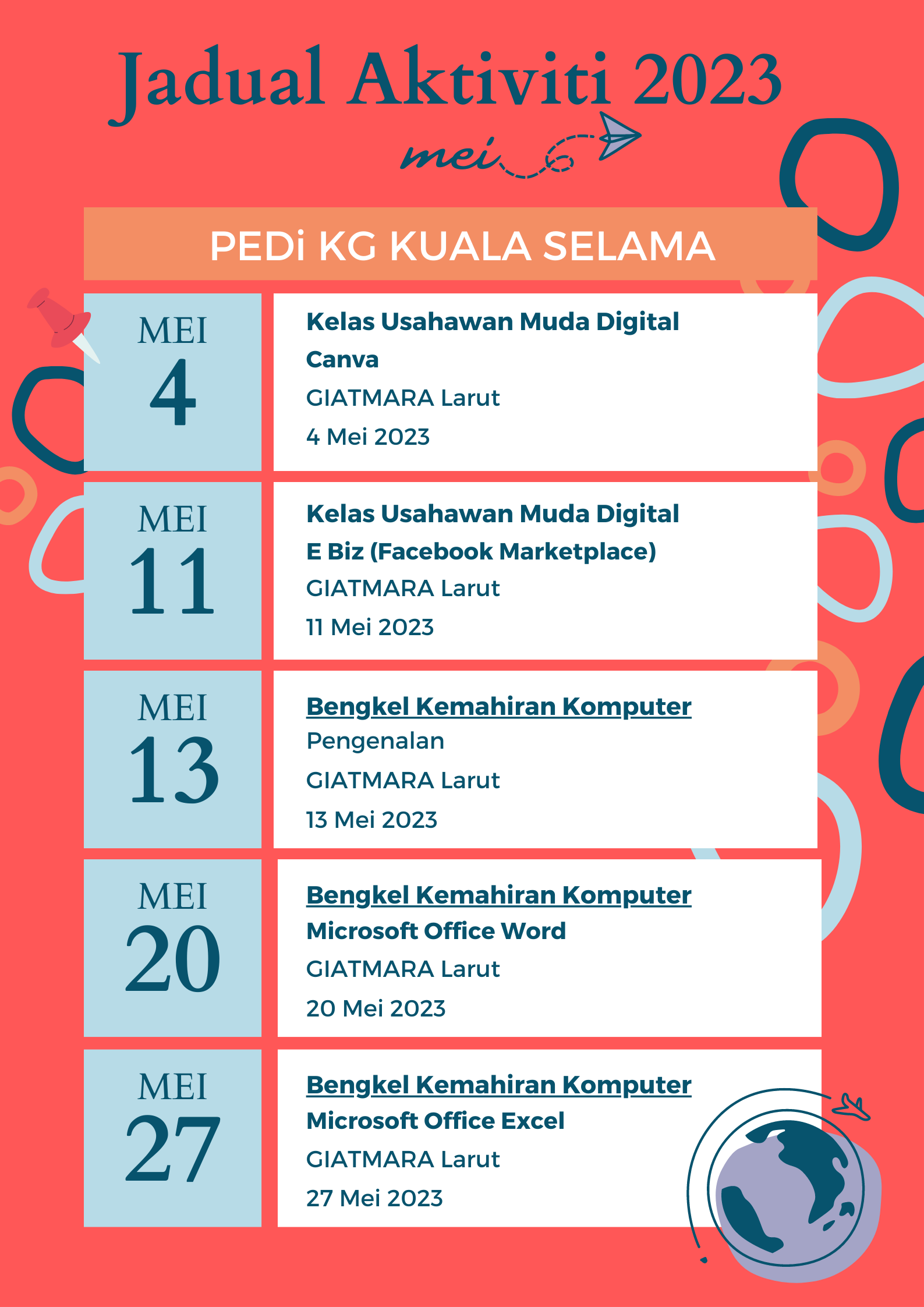 Jadual Aktiviti 2023 PEDi KG KUALA SELAMA Mei