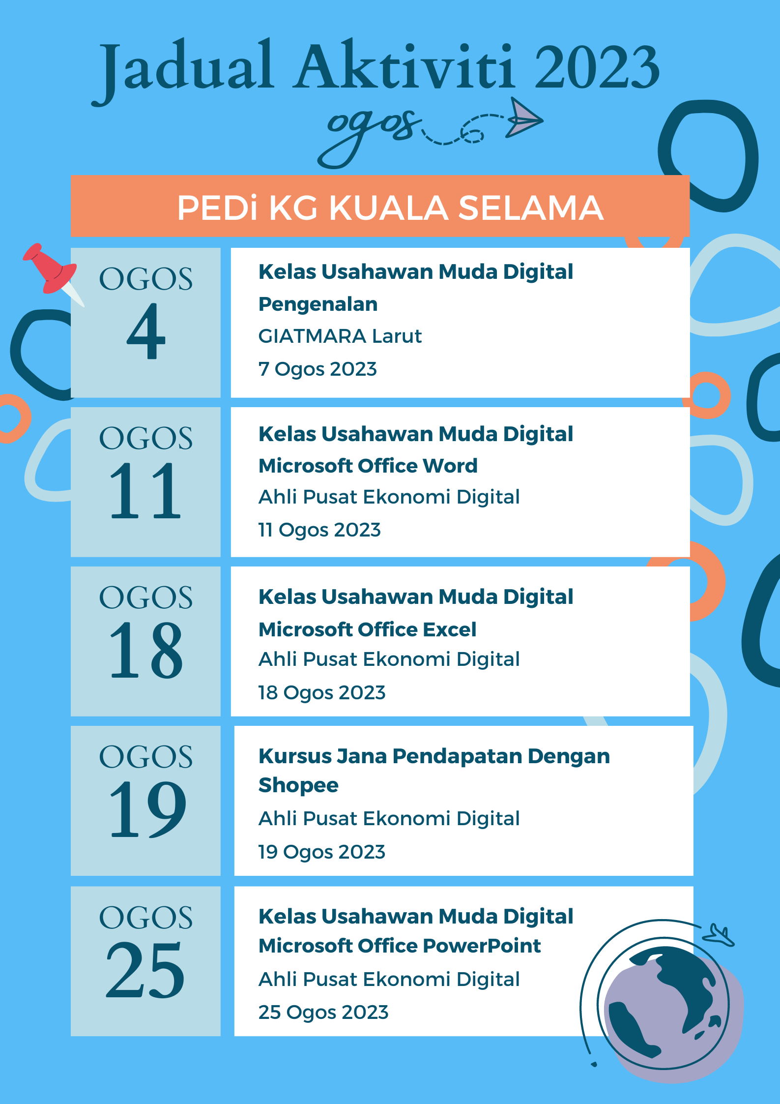 Jadual Aktiviti 2023 PEDi KG KUALA SELAMA ogos