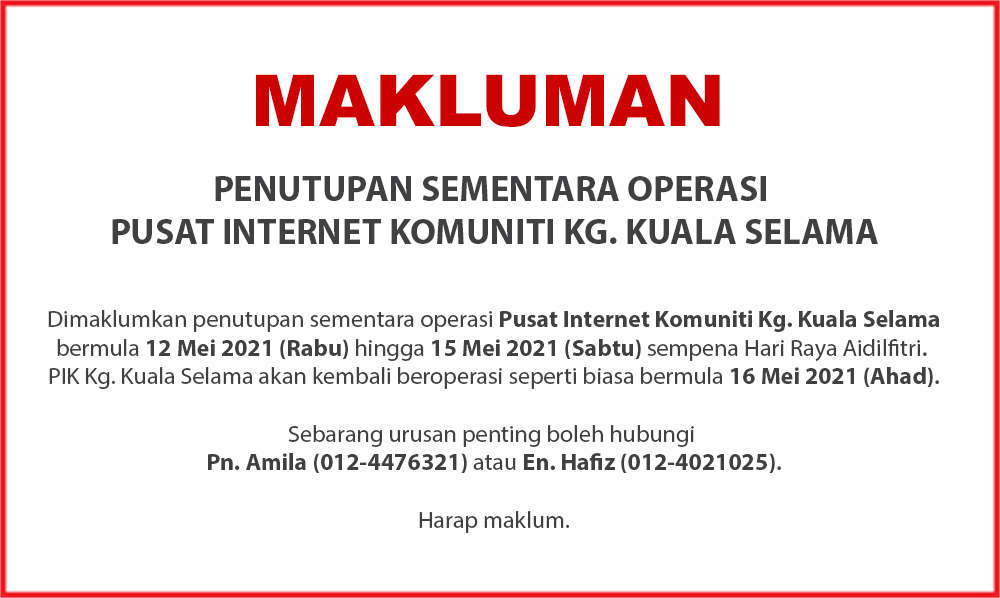 WAKTU OPERASI PIK KG. KUALA SELAMA 052021